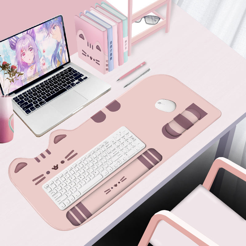 Kiloluv Pink Kitty 3-in-1 Large Mouse Pad and Keyboard Wrist Rest Set, Desk Mat Protector for Office, Home, Gaming