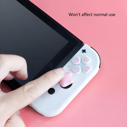 Kiloluv Cute Heart Series Cross D-Pad Button Caps Silicone Thumb Grips Set, ABXY Key Buttons Sticker Joystick Cover Caps Compatible with Nintendo Switch/OLED