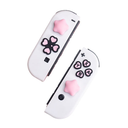 Kiloluv Cute Heart Series Cross D-Pad Button Caps Silicone Thumb Grips Set, ABXY Key Buttons Sticker Joystick Cover Caps Compatible with Nintendo Switch/OLED