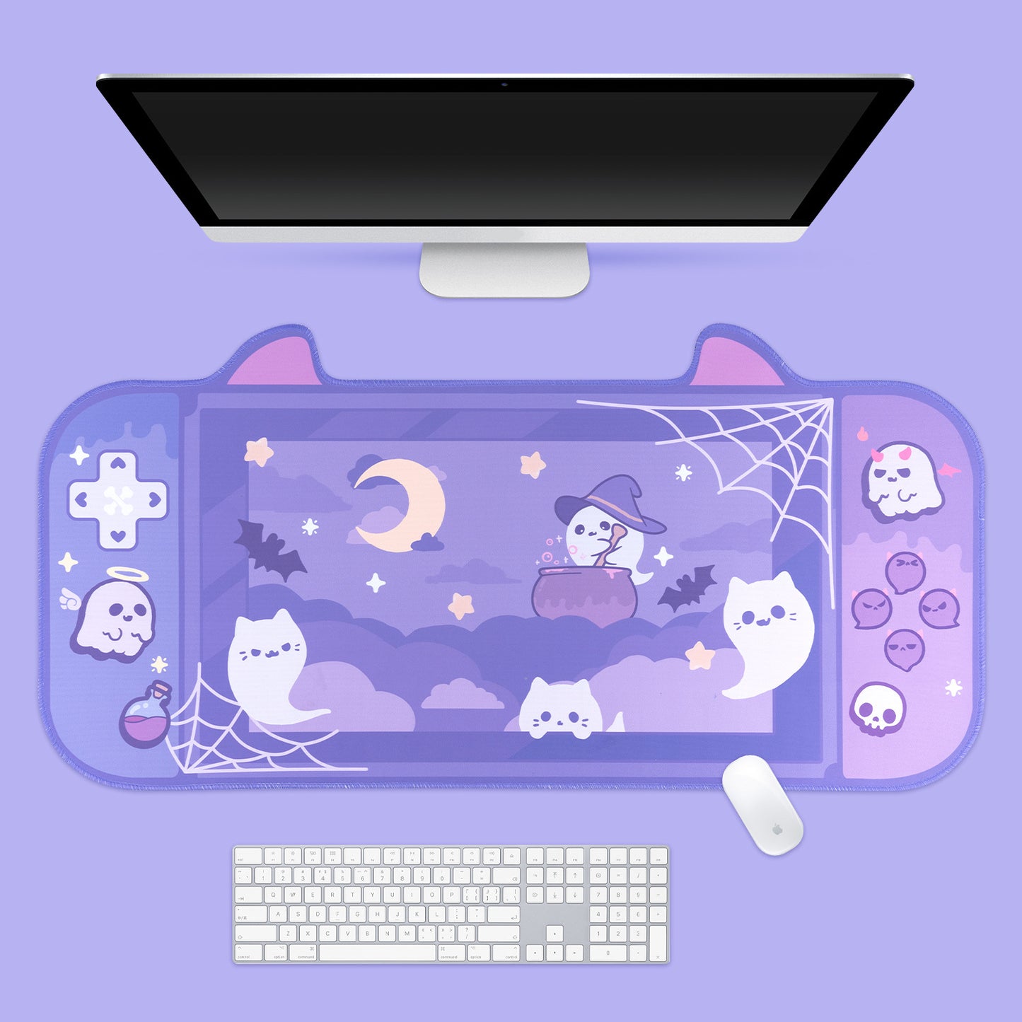 Kiloluv Spooky Ghost Large Mouse Pad, Mysterious Purple Desk Mat Protector for Office, Home, Gaming, Halloween Decoration