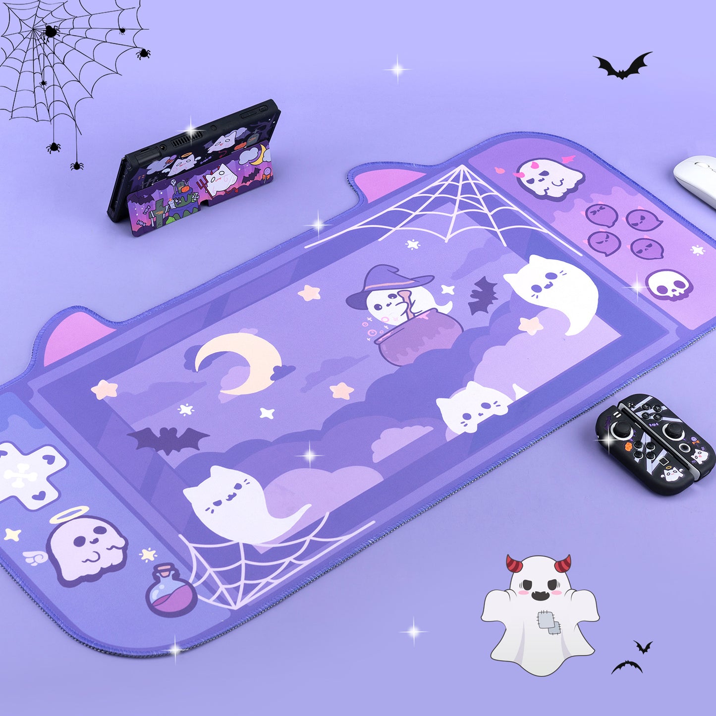 Kiloluv Spooky Ghost Large Mouse Pad, Mysterious Purple Desk Mat Protector for Office, Home, Gaming, Halloween Decoration