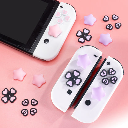 Kiloluv Cute Heart Series Cross D-Pad Button Caps Silicone Thumb Grips Set, ABXY Key Buttons Sticker Joystick Cover Caps Compatible with Nintendo Switch/OLED